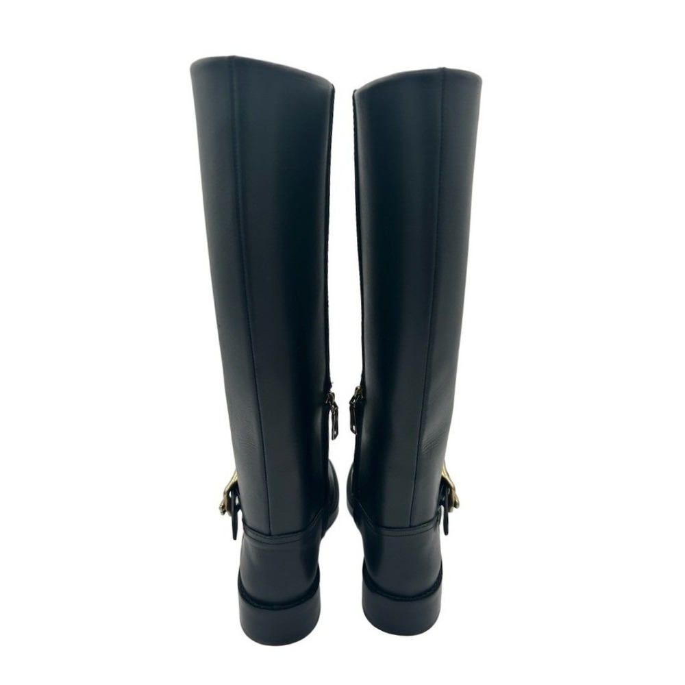 New Coach CW978 Knee High Boots Women's Size 5 B Black Leather Buckle Zip - Picture 3 of 7